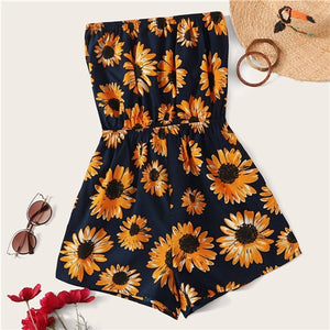 SHEIN Sunflower Print Tube Romper