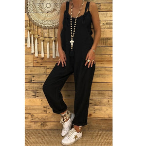 Women Sleeveless Cotton Linen Overalls Summer Elegant Jumpsuits