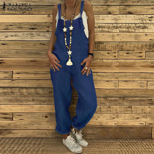 Women Sleeveless Cotton Linen Overalls Summer Elegant Jumpsuits
