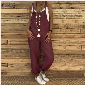 Women Sleeveless Cotton Linen Overalls Summer Elegant Jumpsuits